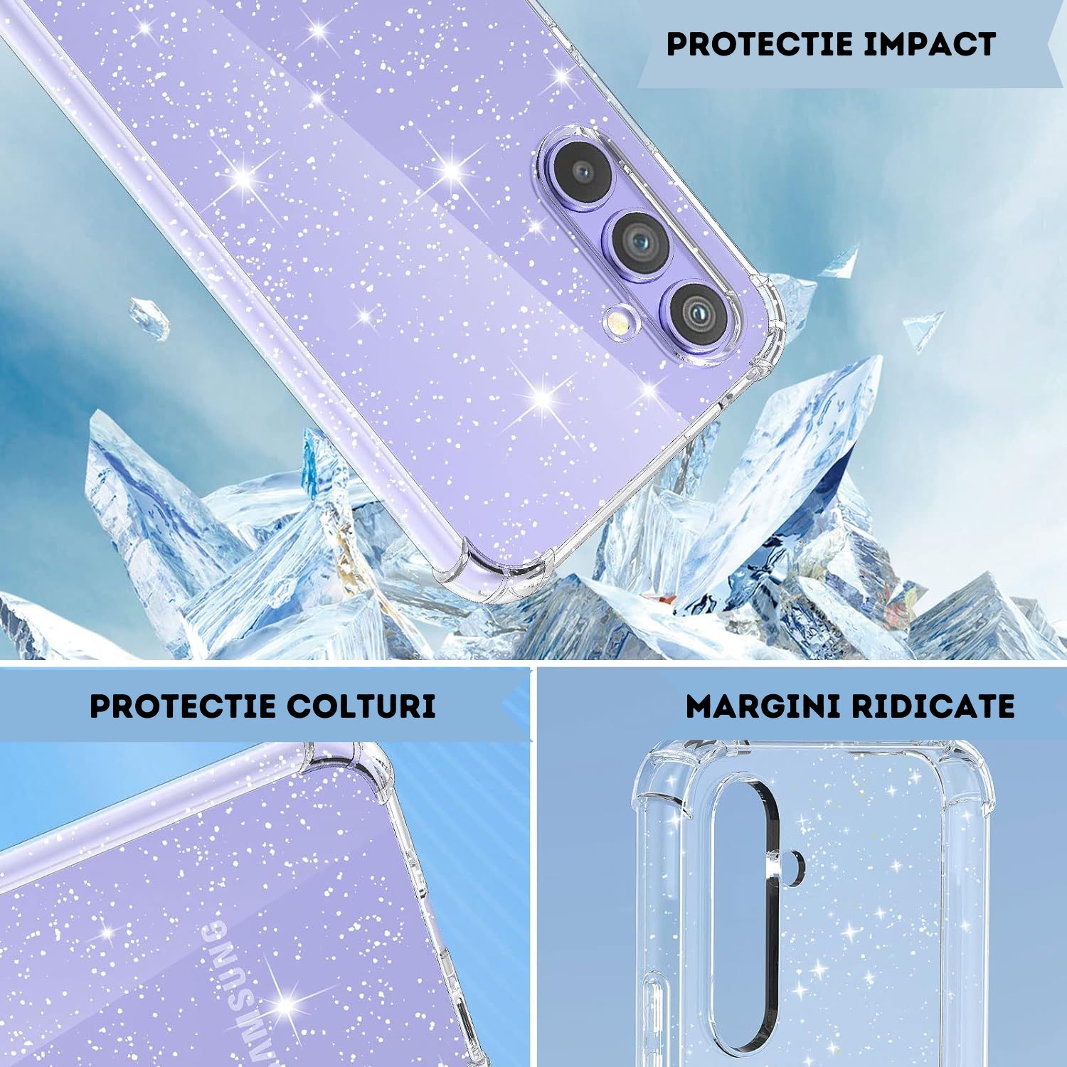 Husa Silicon Sclipici Samsung A54 - Silver - 1 | YEO